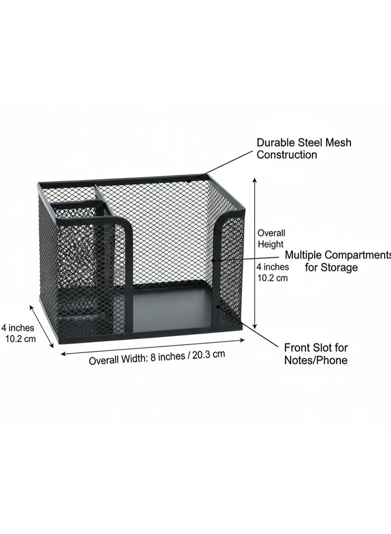 Black Mesh Desk Organizer 3 Slot Metal Mesh Storage Organizer for Paper, Pens, Colors – Space-Saving Practical Stationery Organizer for Office, Home, School - Image 2